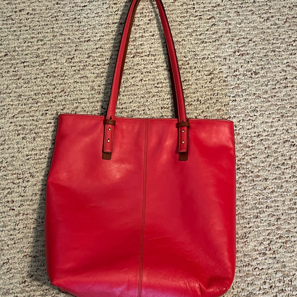 Vera Bradley Canyon Sunset Red leather tote. 12”w X 15”h x 5”deep.